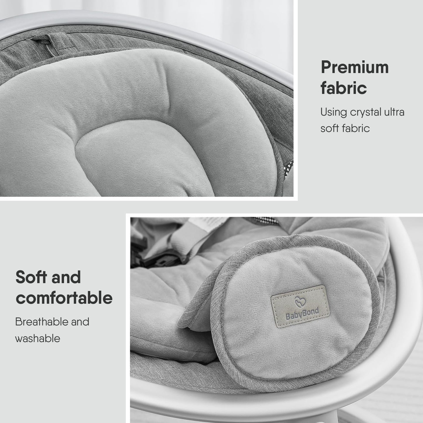 BabyBond Baby Swings for Infants, Bluetooth Infant Swing with Music Speaker, 3 Seat Positions, 5 Point Harness Belt, 5 Speeds and Remote Control - Portable Baby Swing for Indoor and Outdoor (Silver)