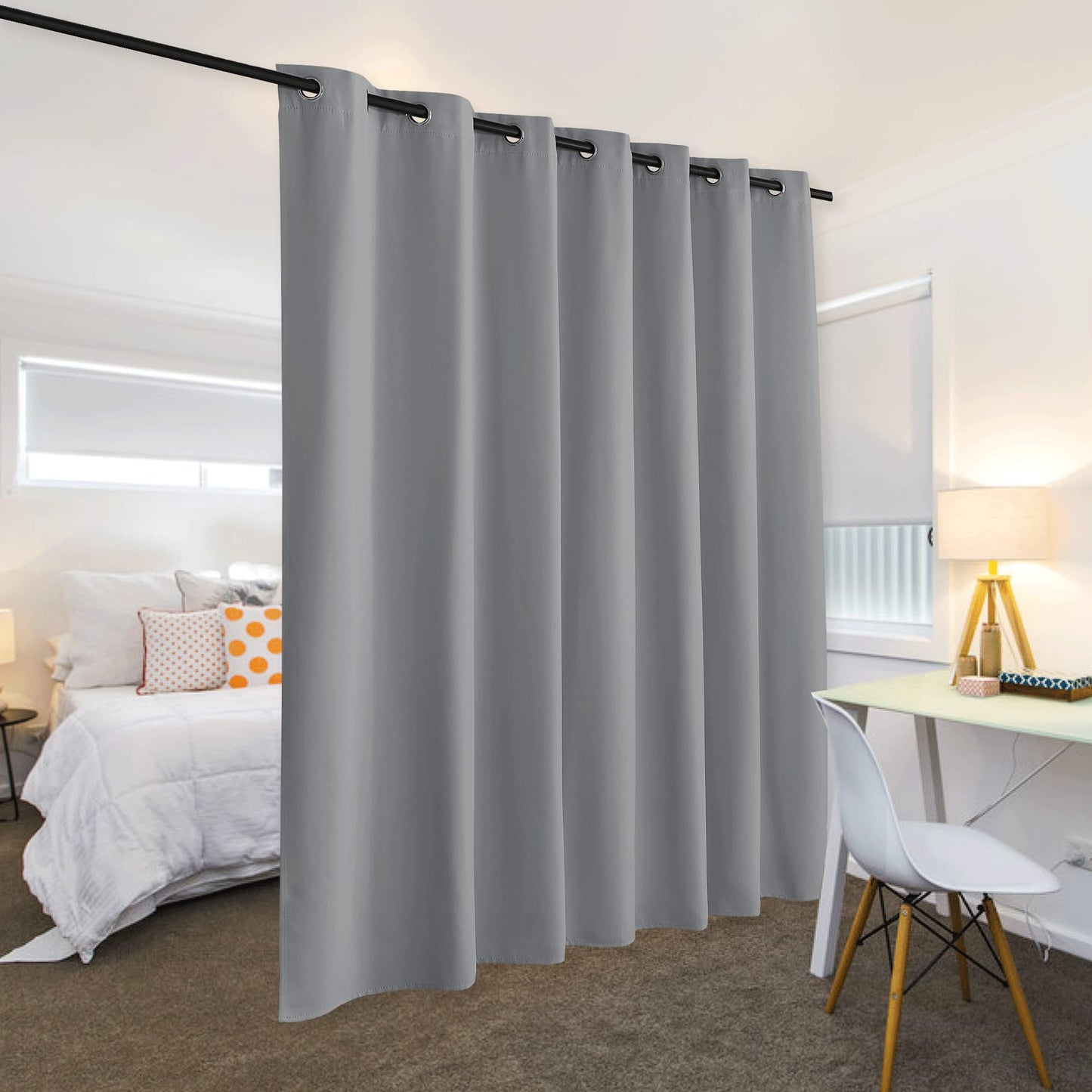 RYB HOME Blackout Curtains Room Dividers, Total Privacy Wall Divider Screens Noise Reduce Partition Curtain for Living Room Bedroom Patio Door, Light Grey, 1 PC, 100 inch Wide x 84 inch Long