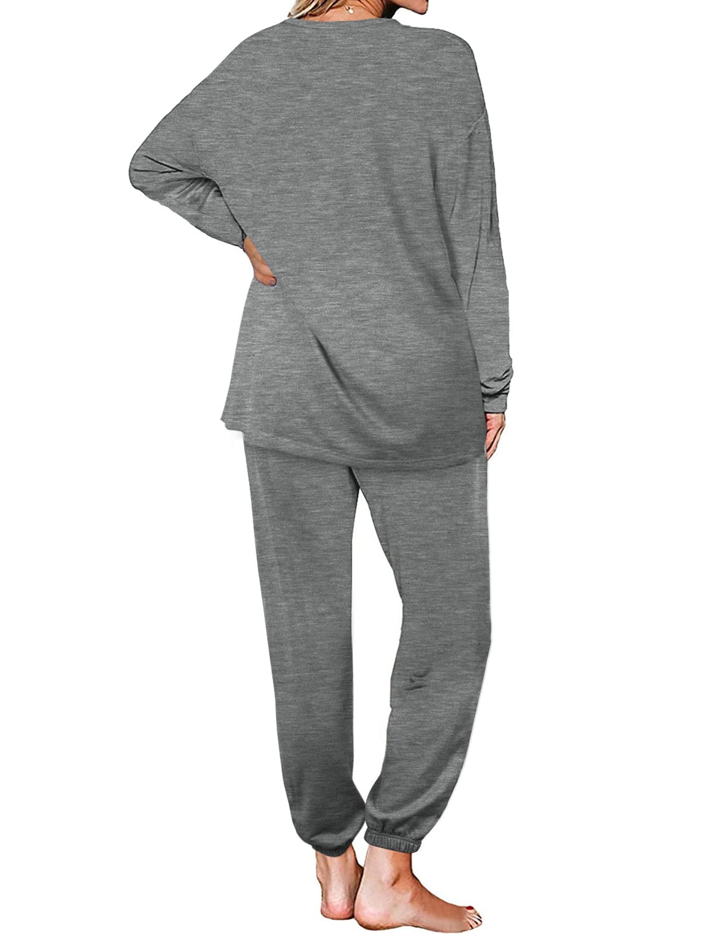 Aloodor Pajama Set for Women 2 Piece Long Sleeve Fall Clothes Lounge Sets Soft Sleepwear Gray XL