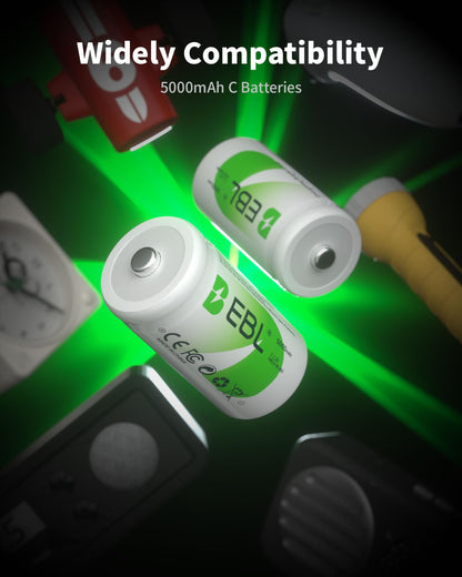 EBL Rechargeable C Batteries 5000mAh Ni-MH C Size Battery, Pack of 8
