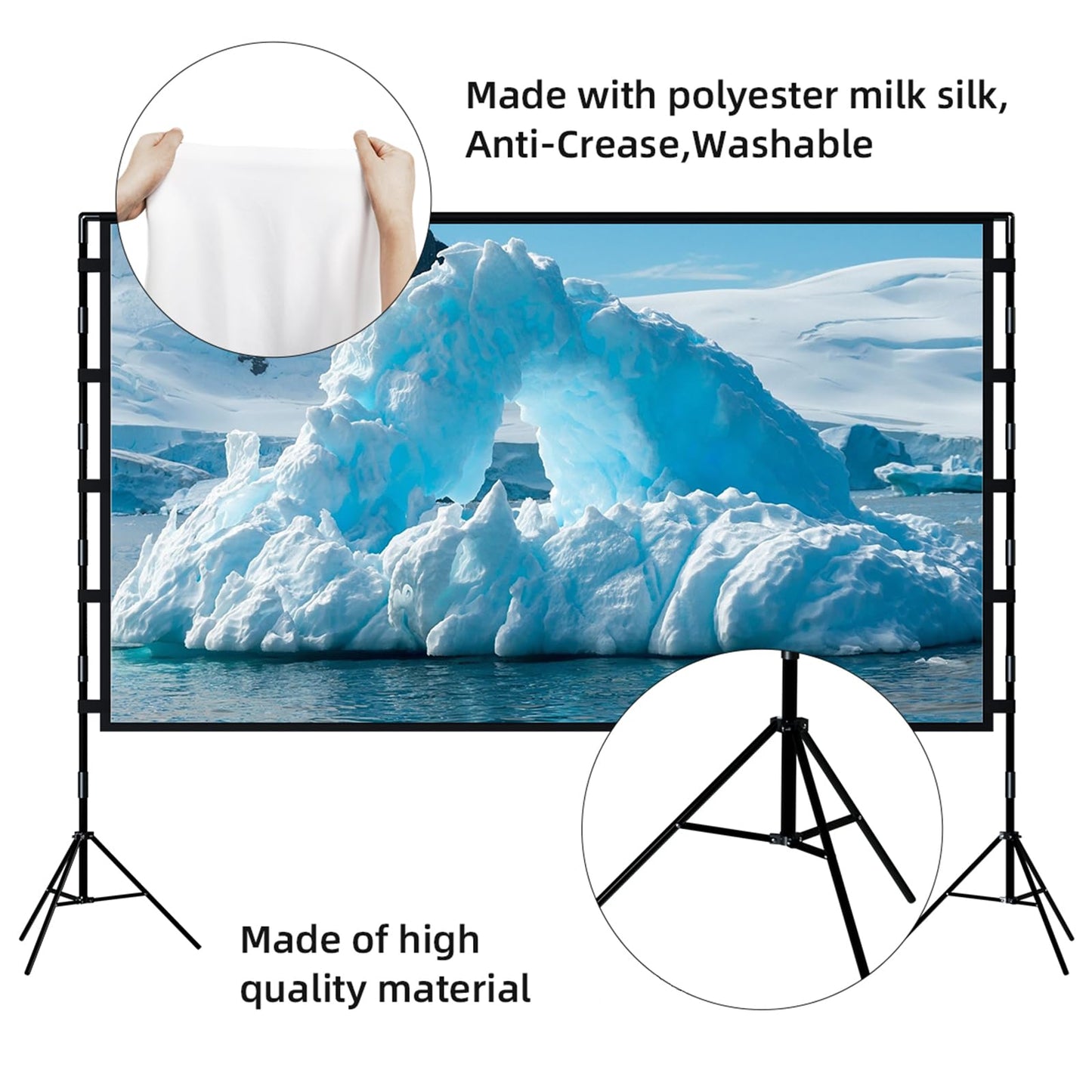 TOWOND Projector Screen with Stand, 100 inch Outdoor Projector Screen Portable Indoor Projection Screen 16:9 4K Rear Front Movie Screen with Carry Bag for Home Backyard Theater