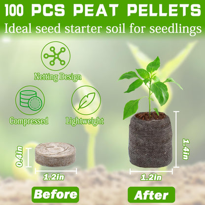 ZeeDix 100 Pcs 30mm Peat Pellets Seed Starter Soil Pods Plugs for Vegetable, Seedling Soil Block Compressed Peat Nutrient Seed Pods for Planting Easy Transplant