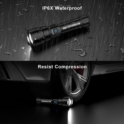 SKYFIRE LED Flashlights High Lumens,2000lm Super Bright Rechargeable Flashlight with Ignition Lens, Zoomable,Powerbank,Waterproof Flash Light for Camping Essentials,Outdoor and Home(Black)