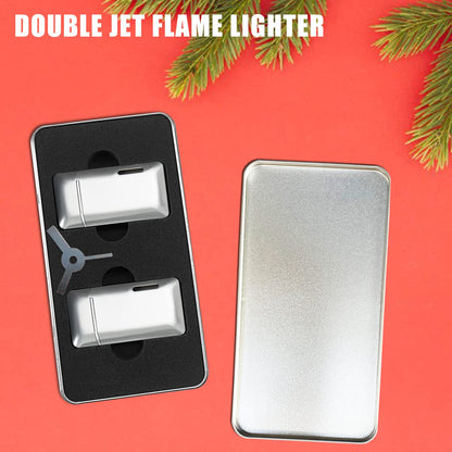 Futlidys 2 Pack Mini Torch Lighter Butane Refillable, Double Flame Butane Lighter with Visible Window, Adjustable Jet Lighter, Great Gifts for Men and Women, Without Gas (Silver)