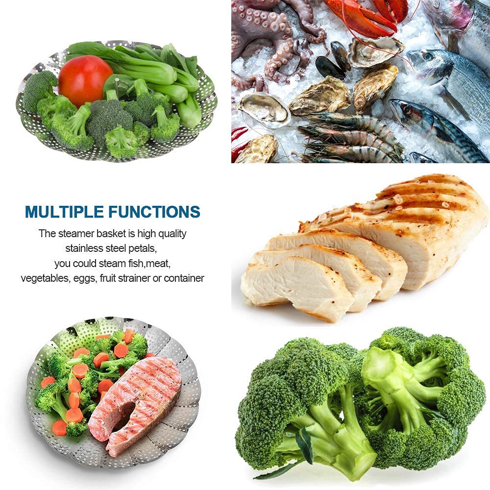 Sayfine Vegetable Steamer Basket, Premium Stainless Steel Veggie Steamer Basket for cooking - Folding Expandable Steamers to Fits Various Size Pot (Large(6" to 10.5")