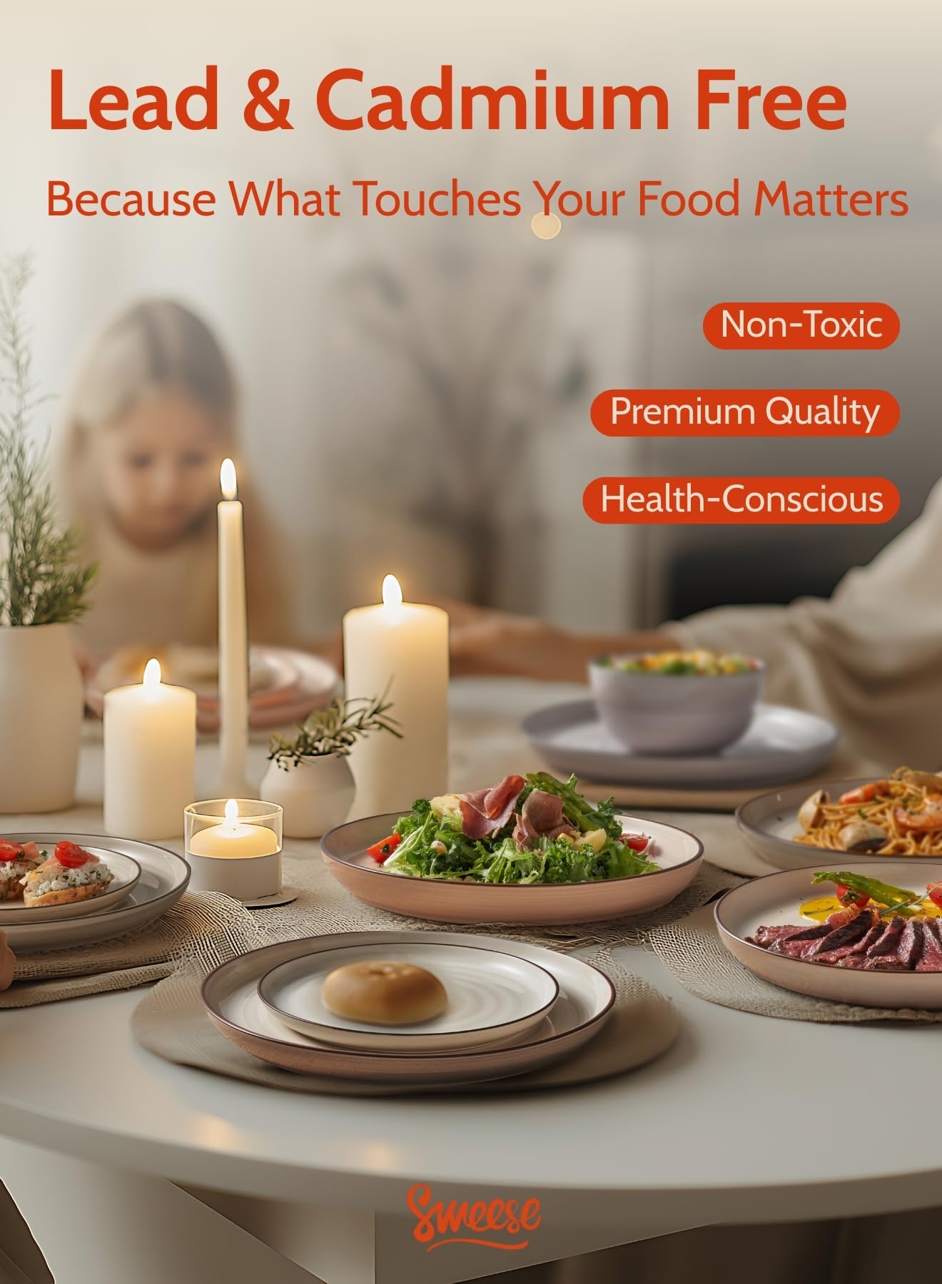 Sweese 7.4 Inch Porcelain Dessert Plates - Round Salad, Appetizer Plate Set for Kitchen, Small, Dishwasher Microwave Safe, Set of 6, Neutral