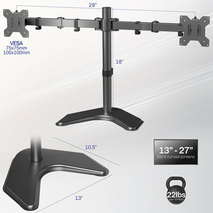 VIVO STAND-V002F Dual LED LCD Monitor Free-Standing Desk Stand for 2 Screens up to 27 Inch Heavy-Duty Fully Adjustable Arms with Max VESA 100x100mm