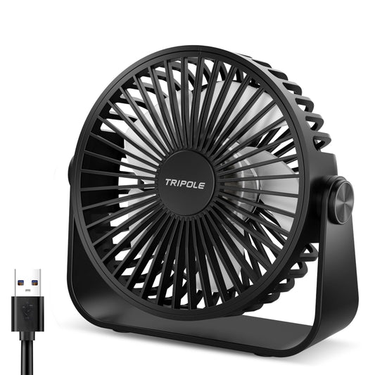 TriPole USB Desk Fan 4.5 Inches Portable Mini Fan Powerful 3 Speeds Wind Personal Desktop Fan with 360° Head Rotation for Home Office Car Indoor Outdoor Black, No Battery