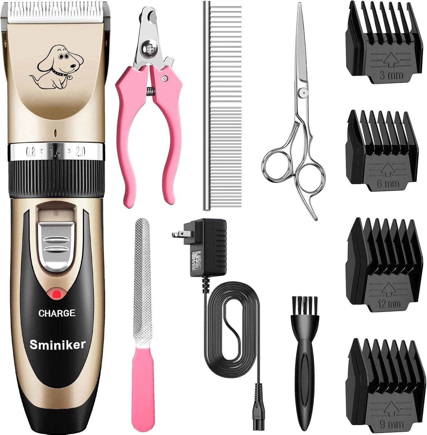 Sminiker Professional Rechargeable Cordless Dogs Cats Horse Grooming Clippers - Professional Pet Hair Clippers with Comb Guides for Dogs Cats Horses and Other House Animals Pet Grooming Kit