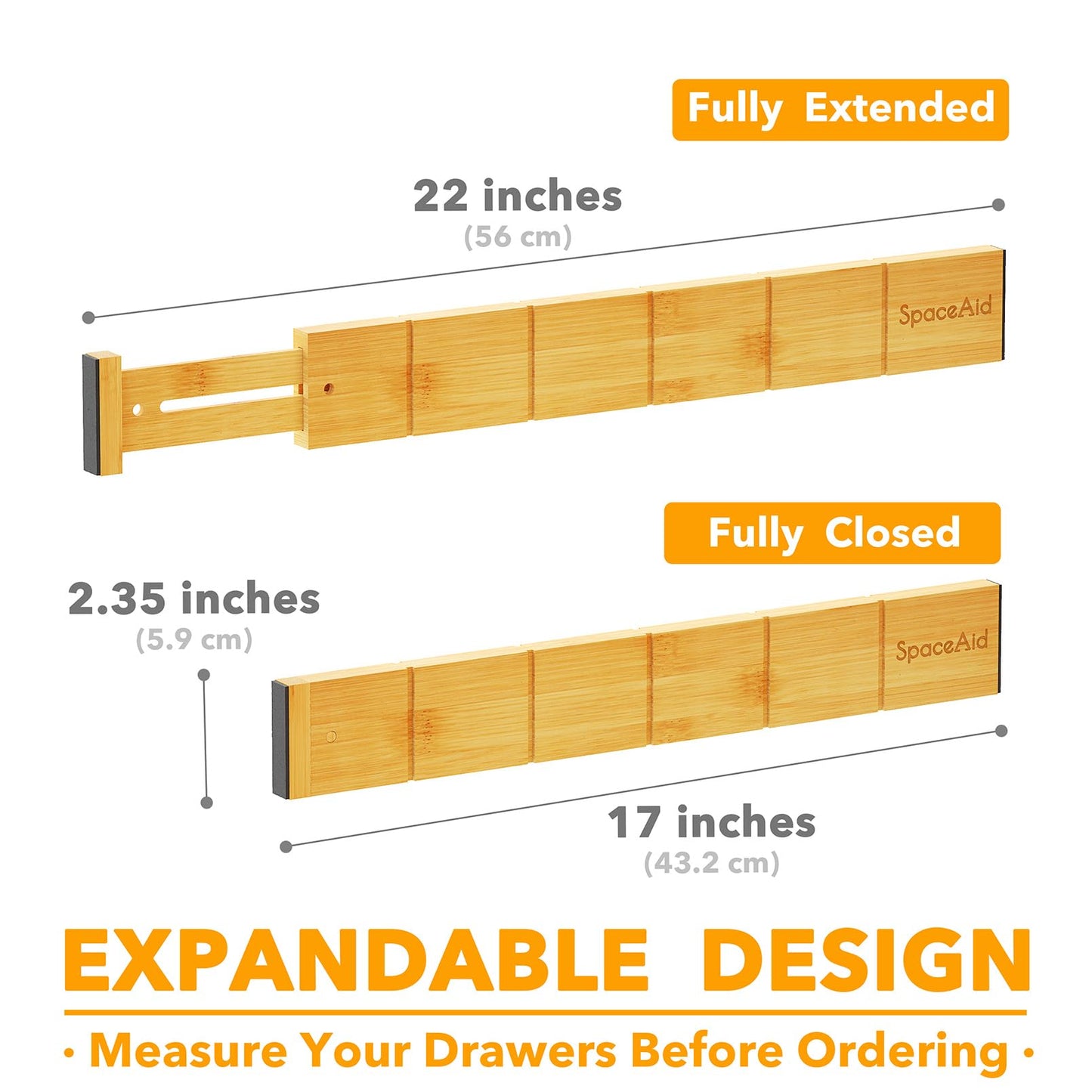SpaceAid Bamboo Drawer Dividers with Inserts and Labels, Kitchen Adjustable Drawer Organizers, Expandable Organization for Home, Office, Dressers, 7 Dividers with 15 Inserts (17"-22" Natural)