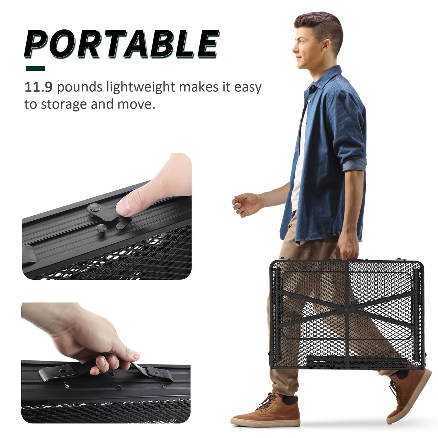 WildFinder Portable Folding Grill Table with Sink for Outdoor, Lightweight Aluminum Frame Folding Grill Stand Picnic Table Camping Cooking BBQ, RV Picnic,2 Heights Adjustable(Black)