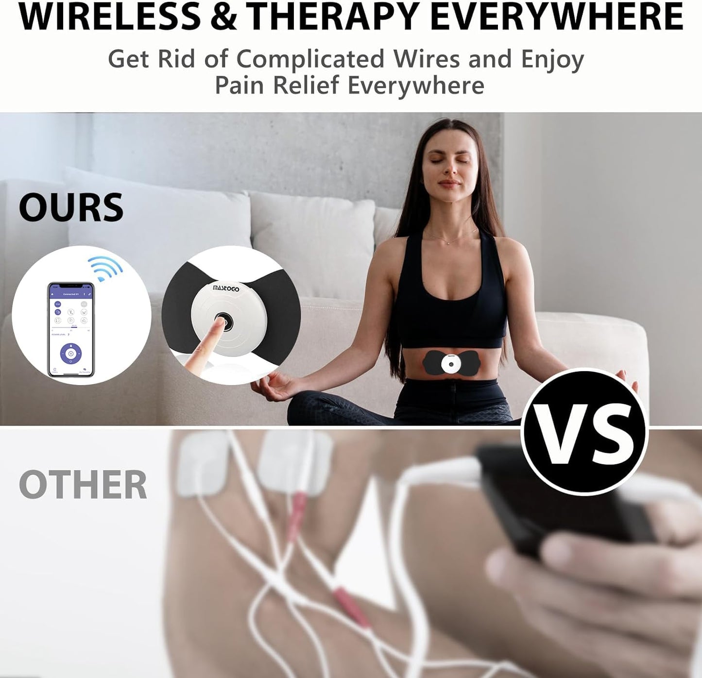 Wireless TENS & EMS Unit Back Pain Relief Massager - APP Controlled Bluetooth EMS Muscle Stimulator Machine for Back Shoulder Leg Neck Pain Relief (Black)