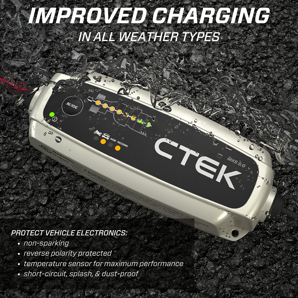 CTEK MXS 5.0, Fully Automatic 12V 4.3 Amp Battery Charger and Maintainer, Unique 8 Step Charging, Simple Plug and Play Operation, Desulphation Function with Built-in Temperature Compensation