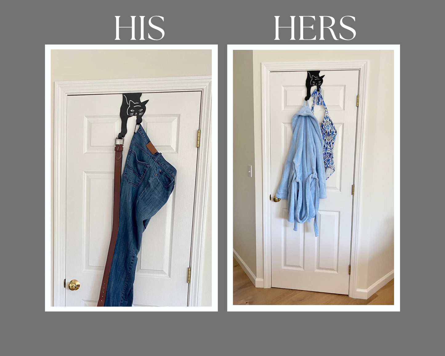 Evelots Cat Over The Door Hooks for Hanging - Black - Over The Door Organizer - Strong Metal Hooks