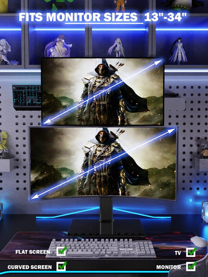 Dual Monitor Stand - Vertical Stack Screen Free-Standing Monitor Riser Fits Two 13 to 34 Inch Screen with Swivel, Tilt, Height Adjustable, Holds One (1) Screen Up to 44Lbs