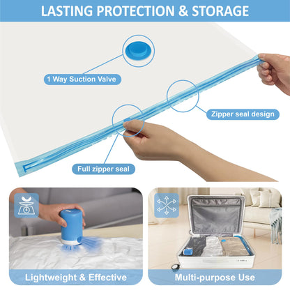 12 Pack Travel Vacuum Storage Bags with Portable Electric Pump, Vacuum Seal Space Saver Bags for Clothing, Vacuum Travel Bags for Luggage