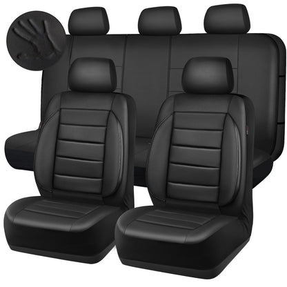 CAR PASS Leather Seat Covers Full Set Universal Water Resistant 3D Foam Back Support, Luxury Comfort Automotive 5 Seat Covers All Season Fit for SUV,Sedan,Van, Airbag Compatible Elegance(Pure Black)