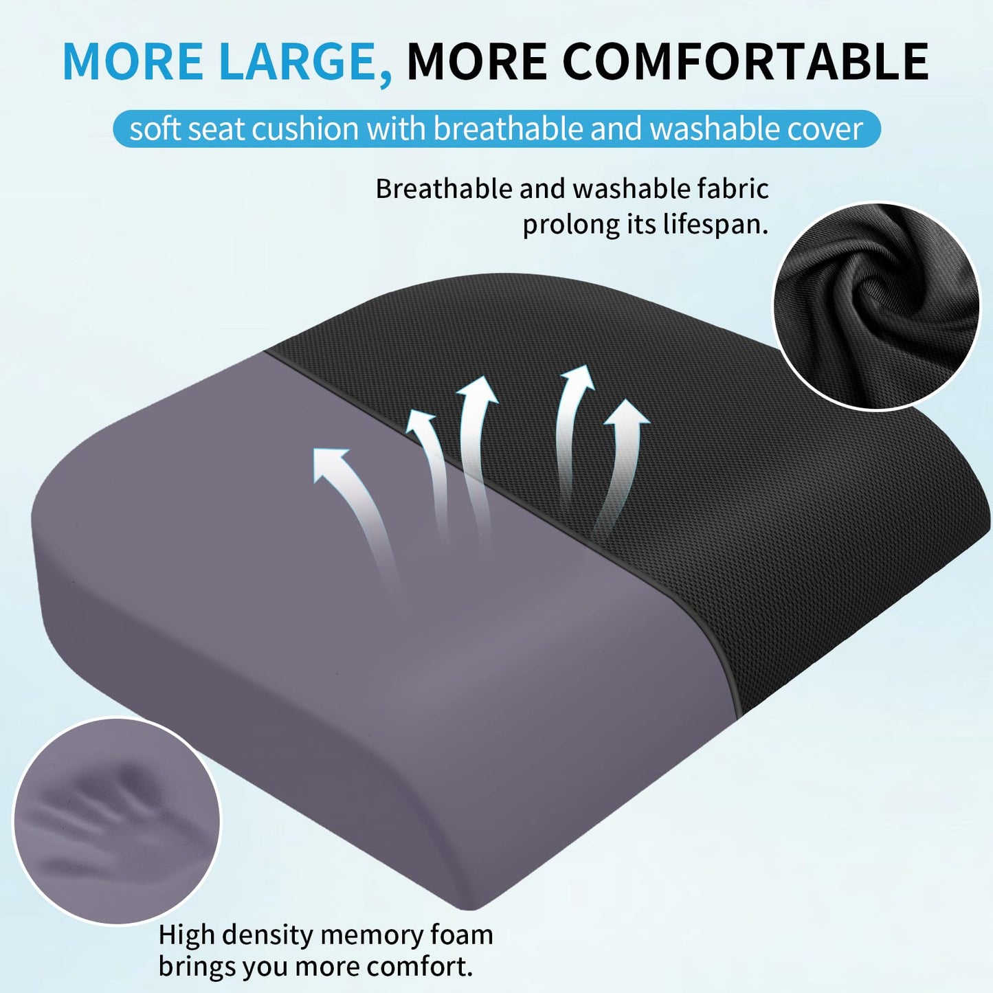 TranquilRelax Large Seat Cushion, Soft Foam Cushion for Long Sitting Hours on Office Chair, Home & Car, Non-Slip Chair Pad for Relieving Back & Sciatica & Hip & Coccyx Pain (Black)