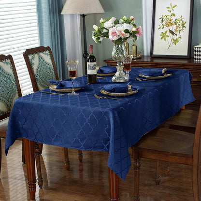 SASTYBALE Jacquard Tablecloth Flower Pattern Polyester Table Cloth Spill Proof Dust-Proof Wrinkle Resistant Table Cover for Kitchen Dining Tabletop Decor(Rectangle, 60" x 102" (8-10 Seats),Navy)
