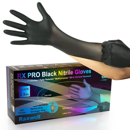 Raxwell Latex Free Disposable Gloves - 4.5 Mil Black Nitrile Gloves - 100 Count Non Latex, Powder Free - Food Grade & Safe - For Labs, Kitchens, Mechanics, Cleaning & More