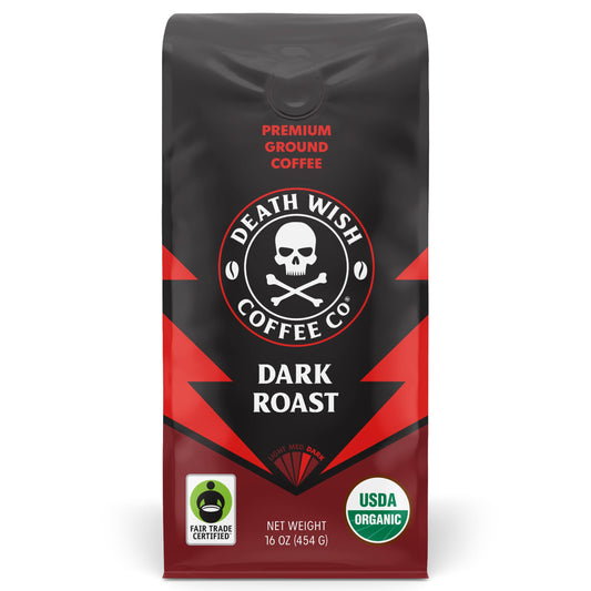 Death Wish Coffee, Organic and Fair Trade Dark Roast Ground Coffee, 16 oz