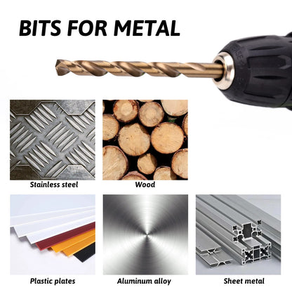 YOUGFIN Cobalt Drill Bits for Hardened Steel, M35 High Speed Steel Metal Drill Bit Set 21 Pieces, 135 Degree Tip Twist Jobber Drill Bits for Wood, Plastic, Stainless Steel