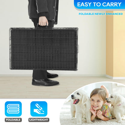 FDW Dog Crate for Small Dogs 18 Inch Folding Metal Wire Pet Cage Single Door W/Divider Panel Indoor Outdoor Kennel Leak-Proof Plastic Tray,Black