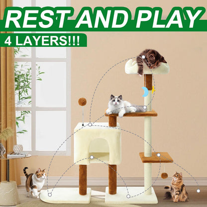 41 Inches Cat Tree Tower with Scratching Post, Tall Cat Trees for Indoor Cats Large Adult, Multi-Level Cozy Plush Cat Houses & Condo Furniture with Top Perch, Cats Climbing Towers(White)