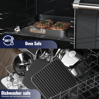 Cooks Standard Nonstick Square Grill Pan 11 x 11-Inch, Hard Anodized Grilling Skillet Pan Cookware for Camping, Home Use