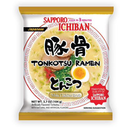 [SAPPORO ICHIBAN] Ramen Noodles, Tonkotsu Flavor, No. 1 Tasting Japanese Instant Noodles 3.5 Oz. (3.7 Ounce (Pack of 24))