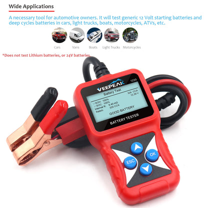 Veepeak 12V Car Battery Tester, Load Tester Automotive 100-2000 CCA Alternator Analyzer Digital Battery Vehicle Charging & Cranking System Testing Tool for Cars Trucks Motorcycles Boats ATVs RVs