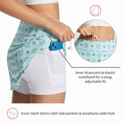 baleaf Women's Golf Skorts Tennis Skirts with Pockets Athletic Running Workout Sports Printed Green Flower XS