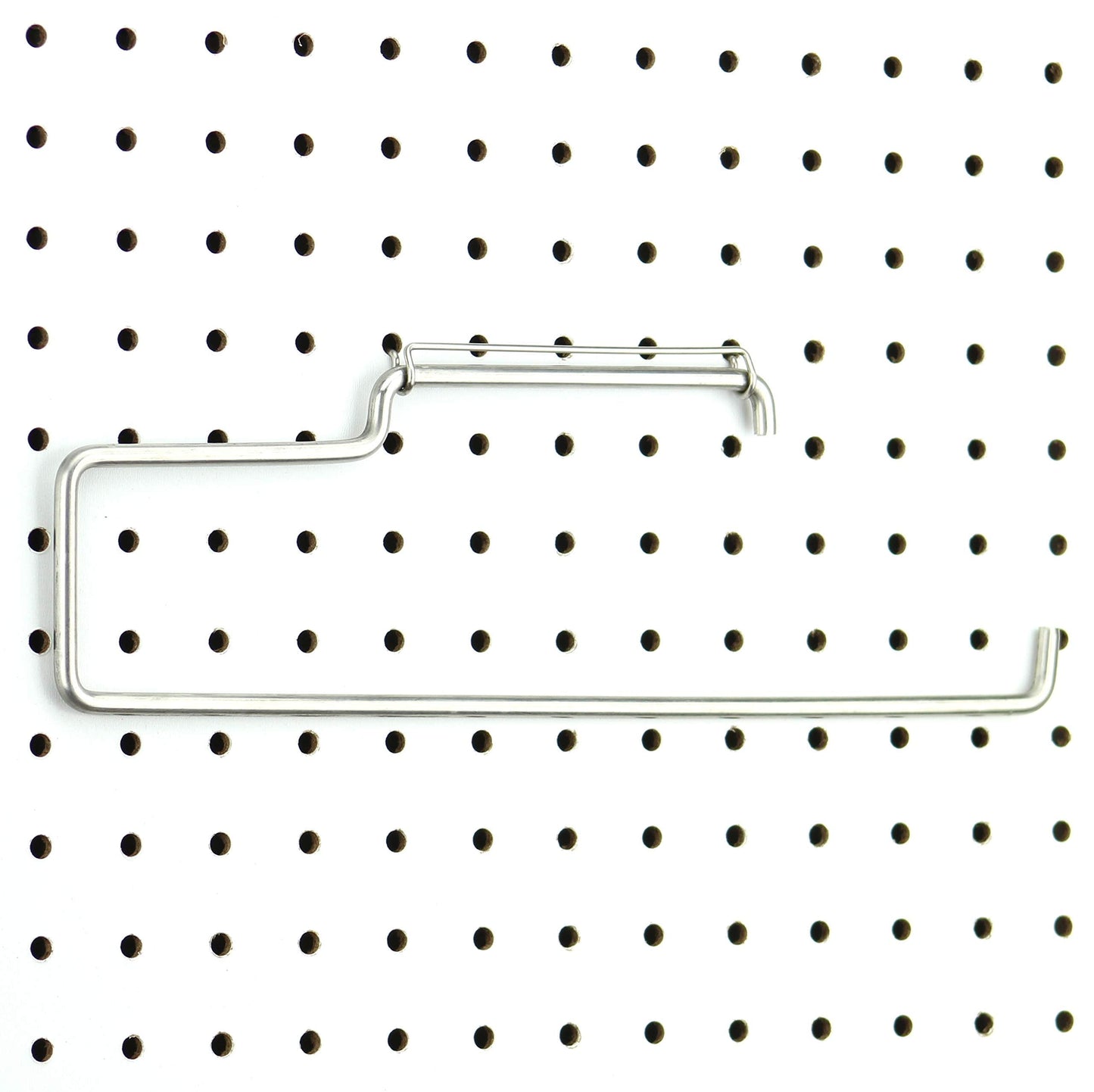 RightArrange One-Handed Tear Pegboard Paper Towel Holder - Stainless Steel - Hooks to Any Peg Board - Pegboard Accessories for Tool Shed, Garage, Workbench, Kitchen, Laundry or Craft Room Organization