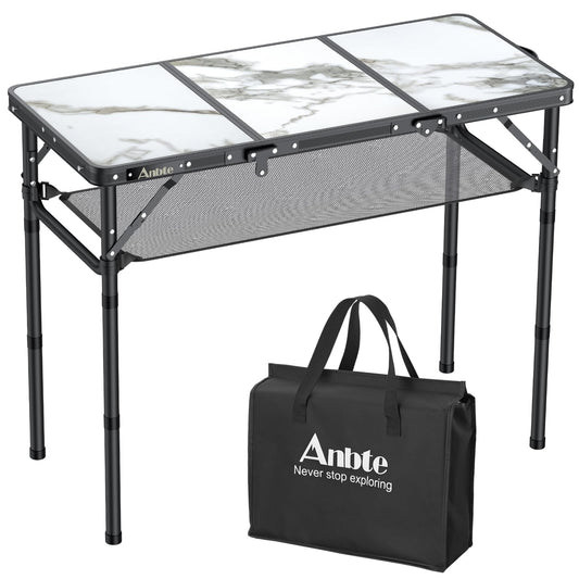 Anbte Folding Camping Table, Aluminum Small Folding Table 3 Adjustable Height Max 27.5", Portable Table with Carry Handle, Lightweight, for Outdoor Indoor Travel Camping Picnic BBQ, 34.6" x 15.7"