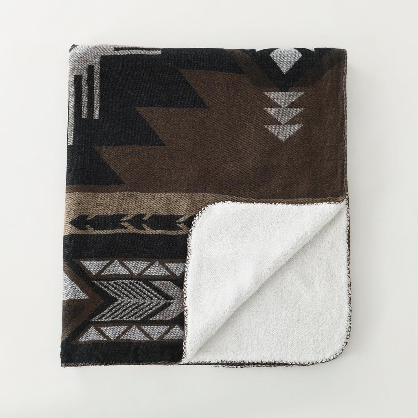 Aztec Patterned Throw Blanket with Soft Sherpa Lining, Traditional Southwestern Navajo with Cross Pattern Warm Throw for Camping, Outdoor, Light Weight Cozy Boho Blanket for Couch, Bed, 60”x80”, Brown