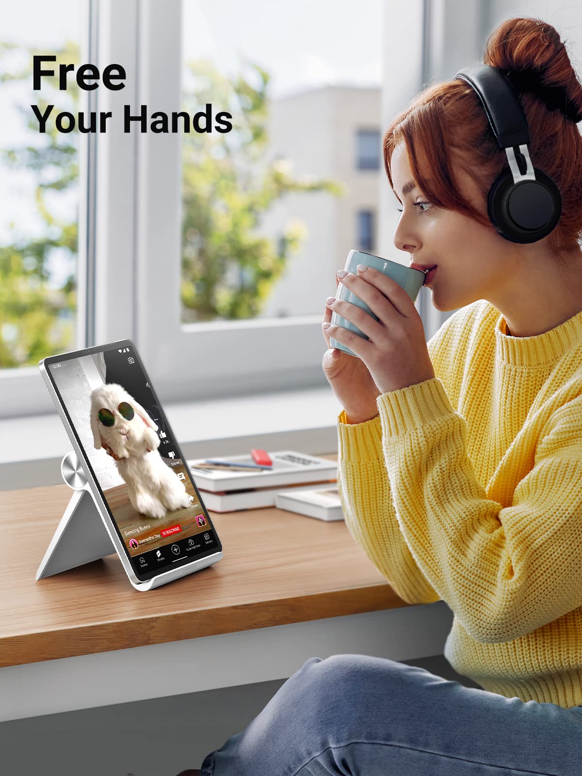 UGREEN Tablet Stand Holder Adjustable Portable Desktop Dock Office Compatible with iPad Pro 11 9.7 10.5 Air Mini 5 4 3 2 iPhone 17 16 15 14 13 12 White