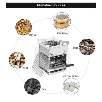 REDCAMP Wood Burning Folding Camp Stove Stainless Steel Grill and Pot Stand, Portable Collapsible Backpacking Stove Survival Rocket Stove for Hiking Outdoor Tent Camping Picnic, Largel with Pot Stand