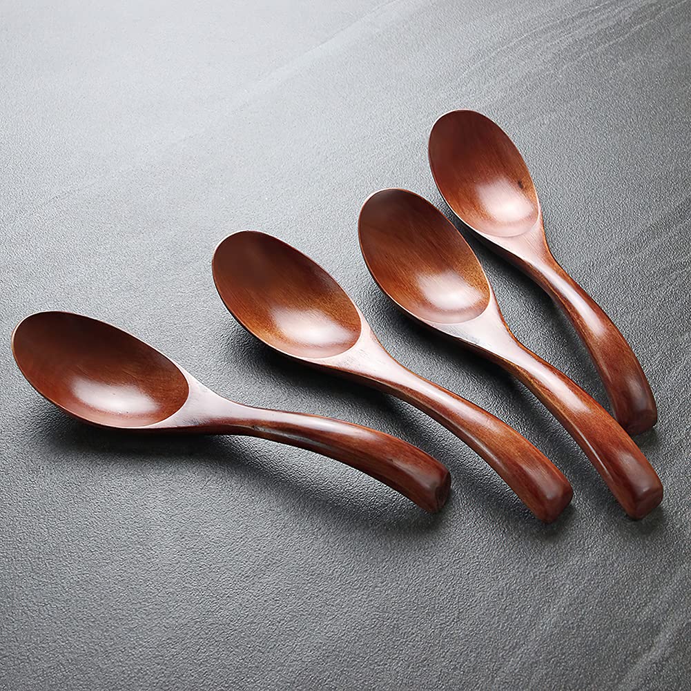 AOOSY Soup Spoons, Wooden Spoons, 4 Pieces Japanese Style LightWeight Table Spoon Kitchen Utensil for Adults