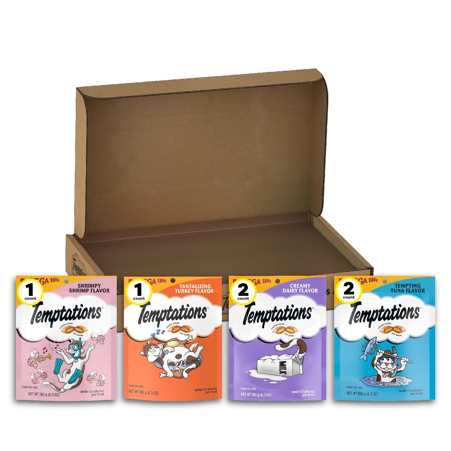 Temptations Classic Crunchy and Soft Cat Treats Variety Pack, 6.3 oz. Pouches (Pack of 6)