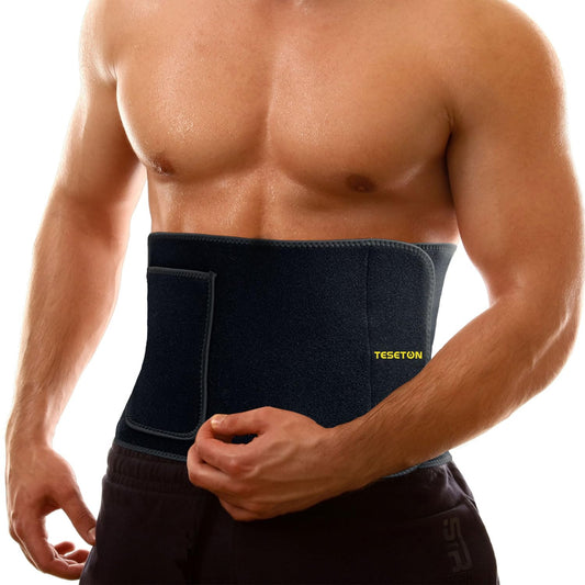 TESETON Plus Size Waist Trainer for Men Women, Waist Trimmer for Men Women, Sweat Belt Plus Size, Wraps for Belly Fat, Sauna Stomach Sweat Band Sport Fitness 01 Black XL