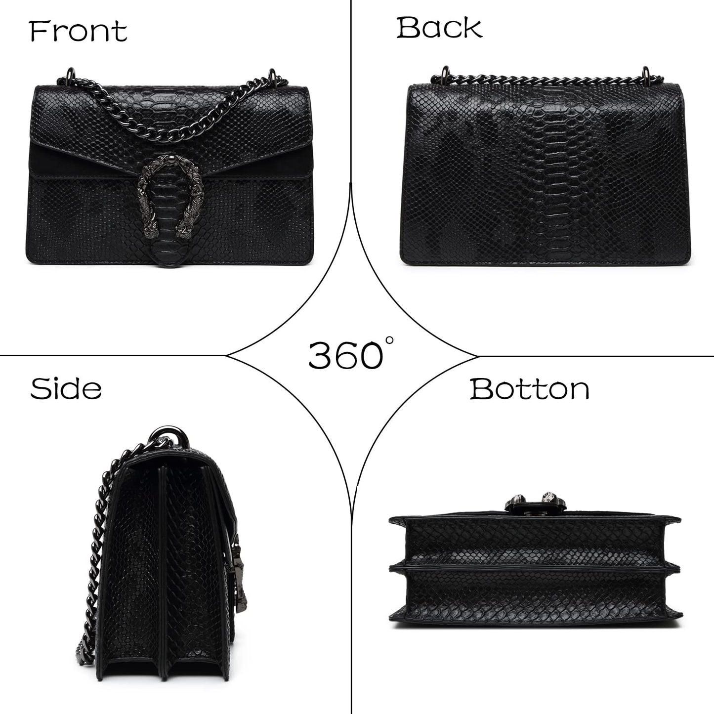 MYHOZEE Crossbody Bags for Women - Snake Printed Clutch Purses Leather Shoulder Bags Chain Strap Evening Handbags Black