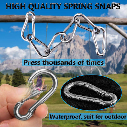 Spring Snap Hooks, 304 Stainless Steel Metal Clip Heavy Duty Rope Connector Small Snap Clamp Key Chain Link Buckle for Hammock Swing Set Outdoor Travel Camping Fishing Hiking