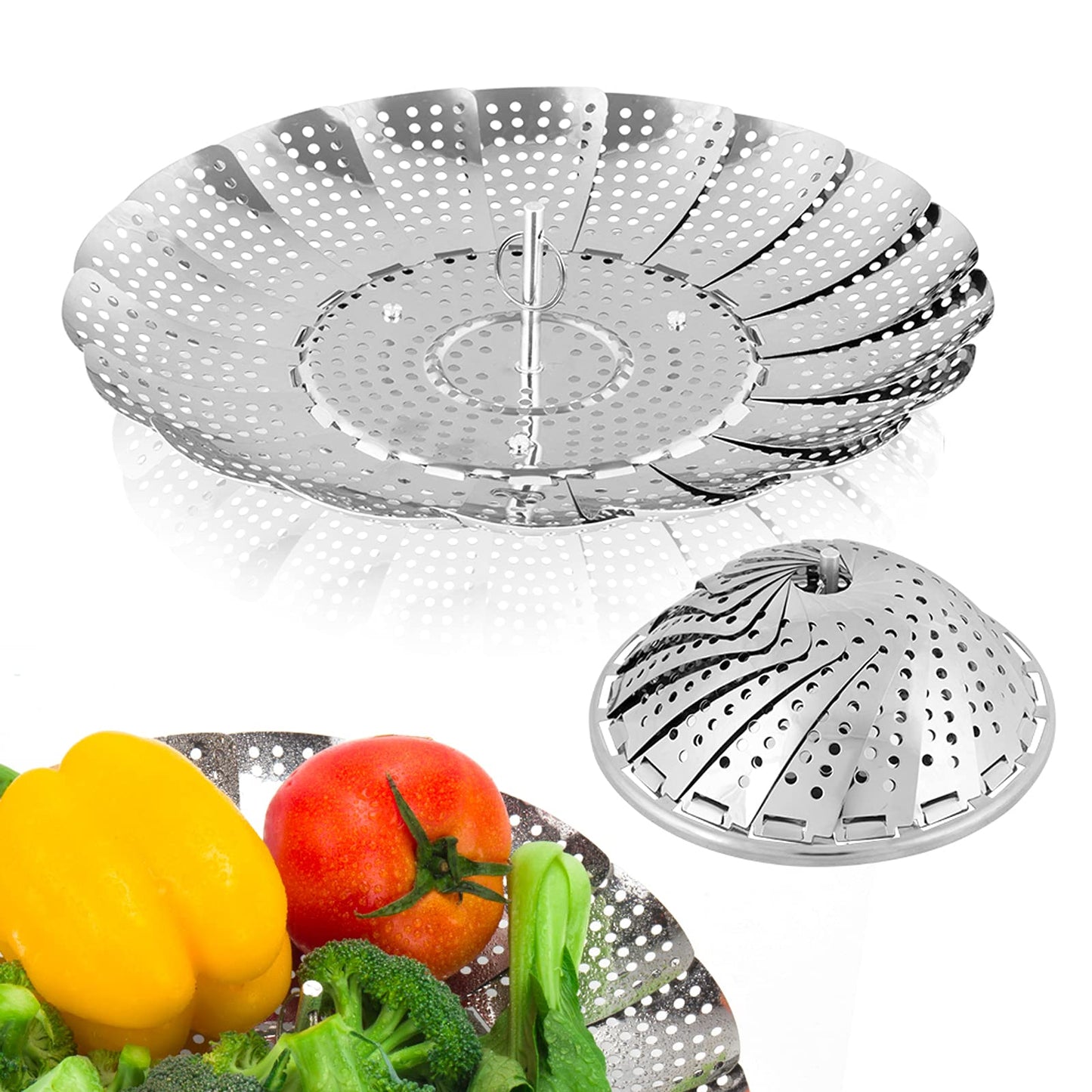 Sayfine Vegetable Steamer Basket, Premium Stainless Steel Veggie Steamer Basket for cooking - Folding Expandable Steamers to Fits Various Size Pot (Large(6" to 10.5")