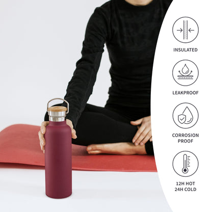 Bambaw 24 oz Insulated Stainless Steel Water Bottle, Red Berry - BPA Free, No Straw