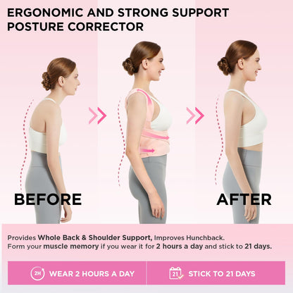 Vicorrect Posture Corrector for Women and Men: Back Support Brace Upper Back Shoulders Pain Relif (Pink, Medium)