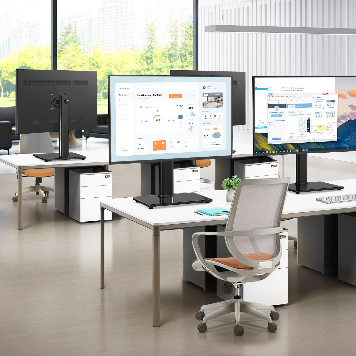 Single Monitor Stand VESA Mount for 13-32 Inch Screens, Free-Standing Monitor Riser with Swivel Tilt Rotation Height Adjustable, Universal Desk Stand up to 44lbs, VESA 75x75, 100x100mm