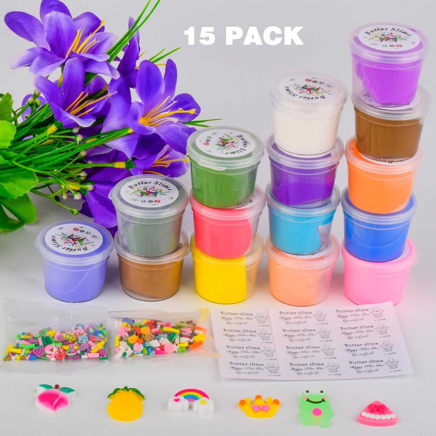 WUHUANIU 15 Pack Mini Slime, Butter Slime Party Favors, Soft Non-Sticky and Stretchy Slime Kit for Classroom Prizes, Christmas Stocking Stuffers, Goodie Bag Stuffers for Kids Boys Girls, N001 N002