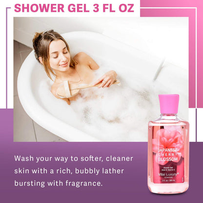 Vital Luxury Bath & Body Care Travel Set - Home Spa Set with Body Lotion, Shower Gel and Fragrance Mist, Personal Body Care Travel Set for Birthday Christmas New Year Gifts(Japanese Cherry Blossom)