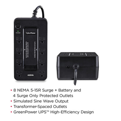 CyberPower ST425 Standby UPS System, 425VA/260W, 8 Outlets, Compact, Black