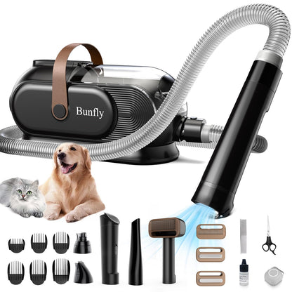 Bunfly Dog Grooming Kit with 13000kpa Strong Grooming & Vacuum Suction 99% Pet Hair,3L Capacity,11 Grooming Tools Dogs Cats and Other Animals,Home and Car Cleaning -Black